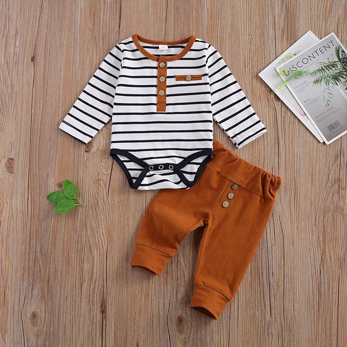 Newborn Baby Boy Girl Clothes Ribbed Knitted Cotton Long Sleeve Romper Long Pants Solid Color Fall Winter Outfits