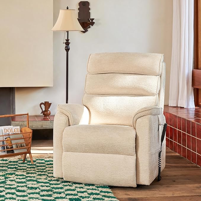 DYNOX 350 LBS Power Lift Recliner Chair for Elderly, Medium Size Dual Motor Lay Flat Infinite Positions Recliner with Heat & Massage(9188,Chenille,Beige)