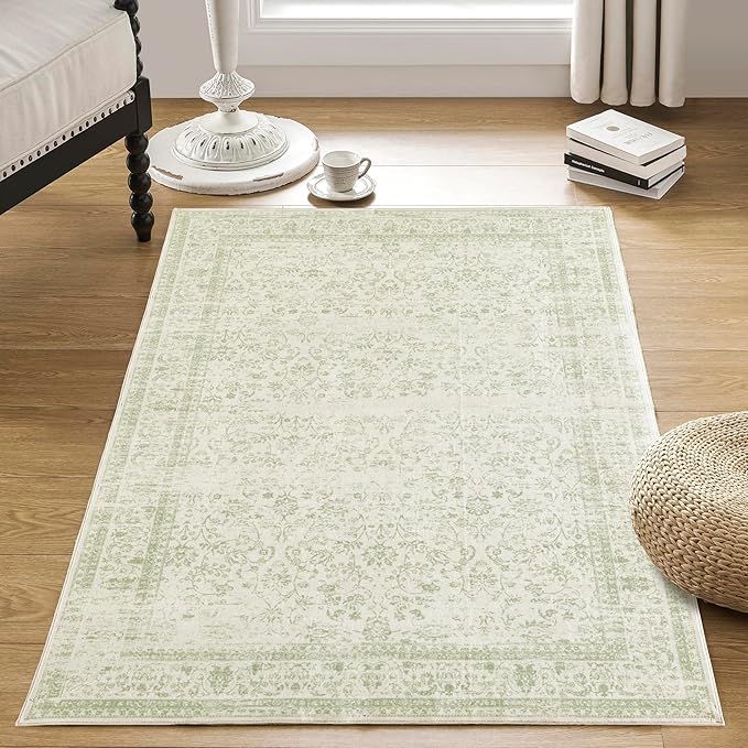 Boho Font Door Mat for Indoor Entrance Washable Non Slip Vintage Floral Aesthetic 3x5 Area Rugs for Entryway Entry,Sage Green