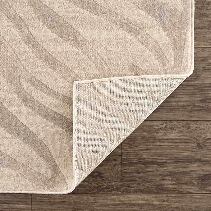 Hauteloom Manteca Animal Zebra Print Runner Rug for Living Room Hallway, Kitchen - Distressed Faded Style - Cream, White, Beige, Gray - 2'7" x 7'3" (2x8)