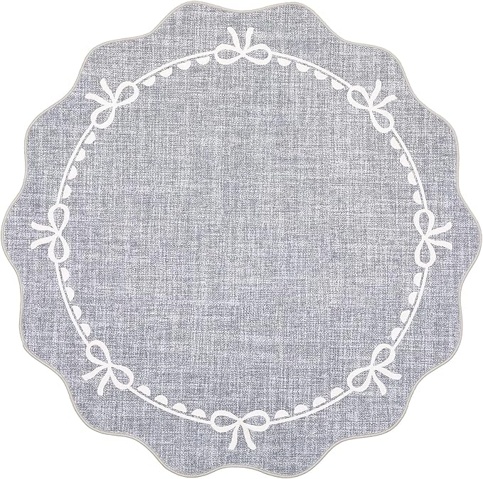GarveeHome Scalloped Bow Rug for Living Room, 5ft Round Rugs Washable Solid Grey Rug for Dorm Soft Low Pile Non Slip Scalloped Rugs for Nursery Bedroom Decor Hallway Kids Room Playroom