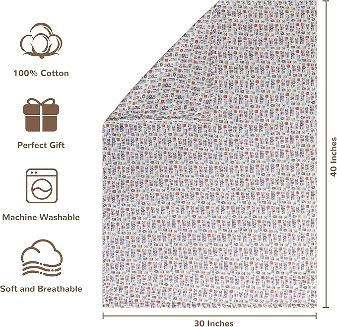 NTBAY 4 Layer Muslin Cotton Toddler Blanket, 30x40 Soft and Breathable Receiving for Newborns and Infants, Perfect for Crib, Stroller, Travel, Lightweight Nursery Blanket, Cartoon Train