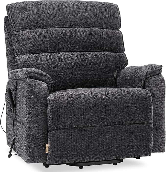 DYNOX Big Man Lift Chair 500lbs Extra Large Wide Lift Recliner Oversized Tri-Motor Power Lift Chair for Elderly,Heat Massage,Infinite Positions(9398,Chenille,Grey)