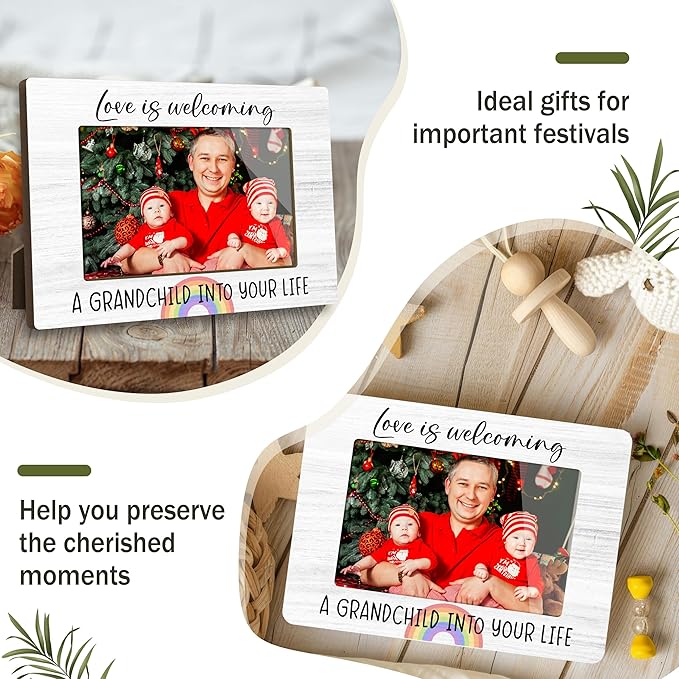 First Christmas Rainbow Baby Picture Frame - Gender Reveal Decorations and Baby Shower Gifts for New Mom Grandparent Pregnancy Announcement Newborn Nursery 4 X 6 Inch Grandparent Keepsake Frame - A18