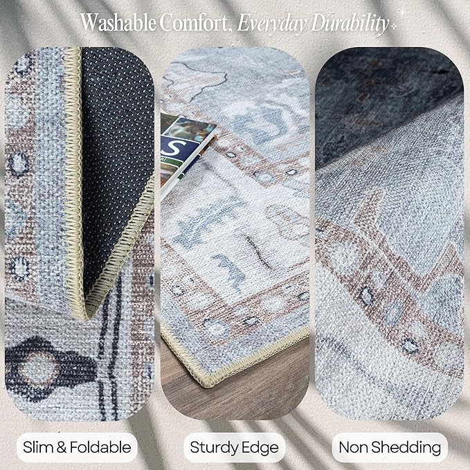 Fame Rugs Gray Modern Oushak Rug 5x7, Washable Vintage Turkish Colorful Oriental Antique Inspired Area Rugs, Luxury Living Room Bedroom (Gbeige, 5' x 7')