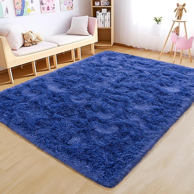 Navy Area Rug 8x10 - Super Soft Fluffy Rug for Living Room & Bedroom - Dark Blue Clearance