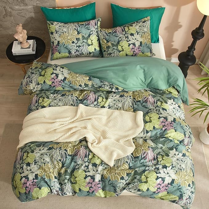 HighBuy Tropical Green Leaves Duvet Cover Twin XL Kids Girl Bedding Set Cottagecore Comforter Cover with 2 Pillowcases 100% Cotton Garden Duvet Cover Twin XL Aesthetic Bedding Set with Zipper