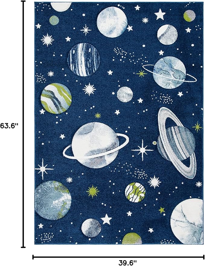 SAFAVIEH Carousel Kids Collection Accent Rug - 3'3" x 5'3", Navy & Ivory, Non-Shedding & Easy Care, Ideal for High Traffic Areas for Boys & Girls in Playroom, Nursery, Bedroom (CRK103N)