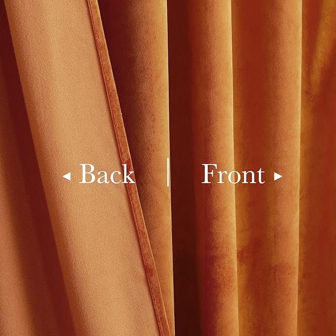 StangH Velvet Curtains 108 inches Long - Orange Room Darkening Thermal Insulated Living Room Drapes Back Tab Privacy Backdrop Curtains for Holiday Decor, W52 x L108, 2 Panels