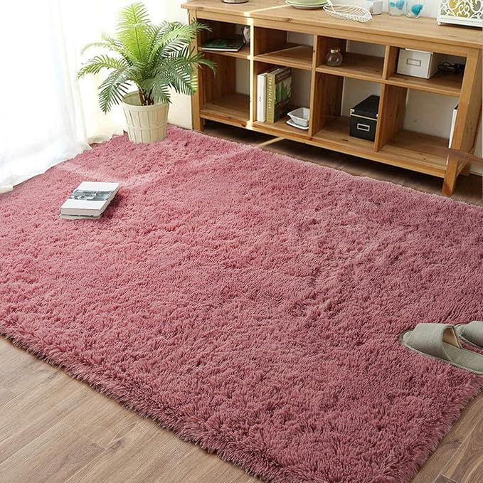 Merelax Soft Modern Indoor Large Shaggy Rug for Bedroom Livingroom Dorm Kids Room Home Decorative, Non-Slip Plush Fluffy Furry Fur Area Rugs Comfy Nursery Accent Floor Carpet 5x8 Feet, Blush