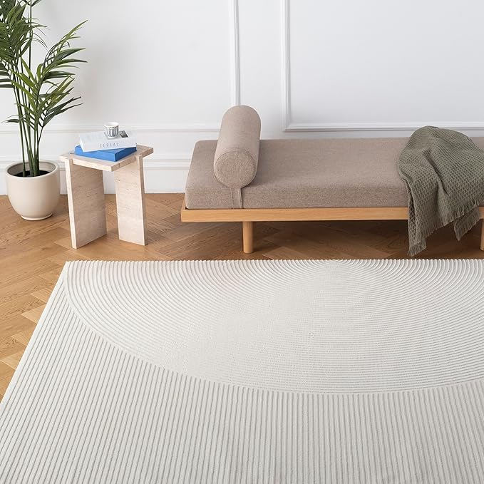Revival Rugs Record 8'x10’ Washable Area Rug for Living Room Bedroom - 100% Recycled Oeko-TEX Certified, Medium Pile, Beige, Cream