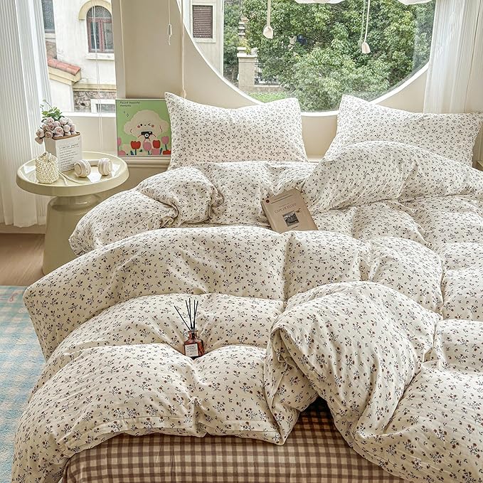 LifeTB 100% Cotton Muslin Duvet Cover Twin XL Vintage Botanical Floral Duvet Cover Ultra Soft Flower Comforter Cover Lightweight Soft Breathable Gauze Bedding Comforter Cover with 2 Pillowcases