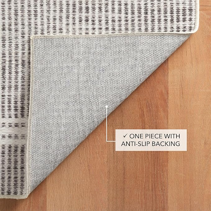 Dash and Albert Malta Grey Machine Washable Area Rug - 4' x 6' Grey Stripe Washable Accent Rug - Durable, High Traffic Areas Kitchen, Mudroom, Hallways