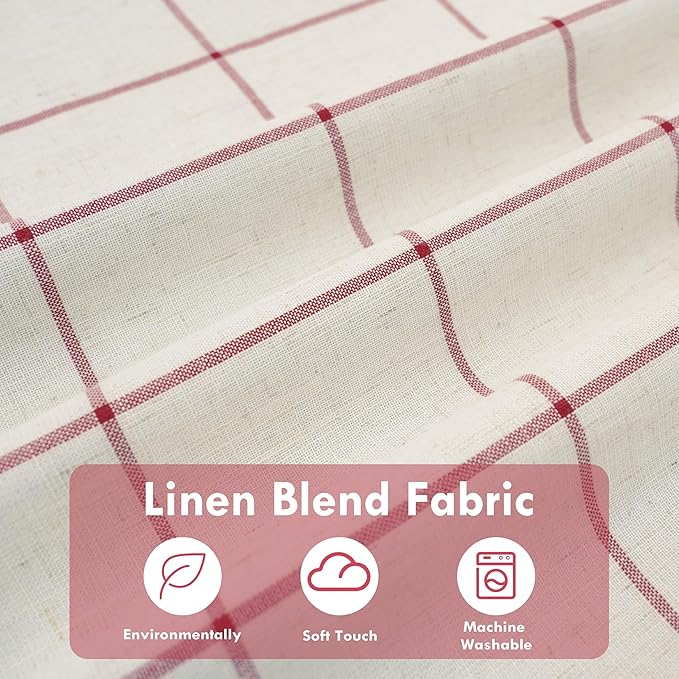 DriftAway 2 Panels 100% Blackout Windowpane Plaid Linen Curtains Double Layer Drapes for Bedroom 72 Inches Long Farmhouse Thermal Insulated 3.25 Inch Rod Pocket Back Tab for Living Room Red