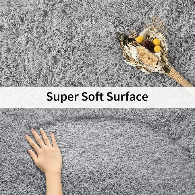 Merelax Fluffy Shaggy Small Area Rug, Grey 2x4 Runner Rugs for Bedside Christmas Home Decor, Mini Fuzzy Plush Throw Rug, Soft Non-Slip Entryway Gray Shag Catpet for Livingroom Holiday Aesthetic