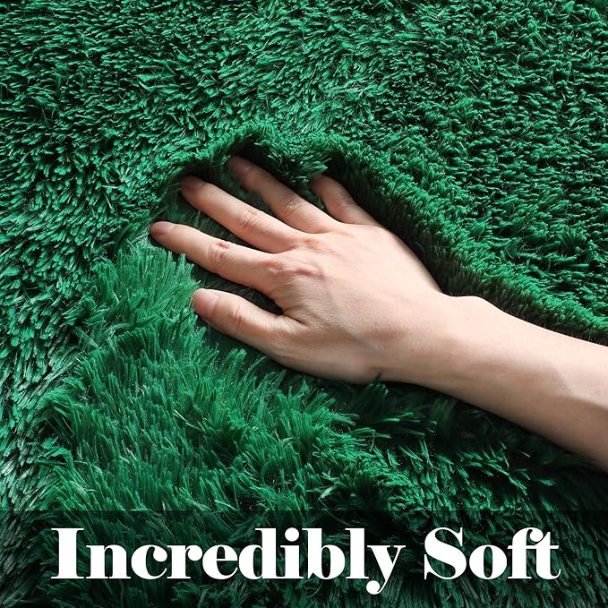 ONASAR Dark Green Area Rugs for Bedroom Living Room, 4x6 Rug, Fluffy Soft Plush Shaggy Bedside Throw Rug, Washable Indoor Floor Carpets for Nursery Kids Girls Boys Teen Dorm Playroom Home Decor