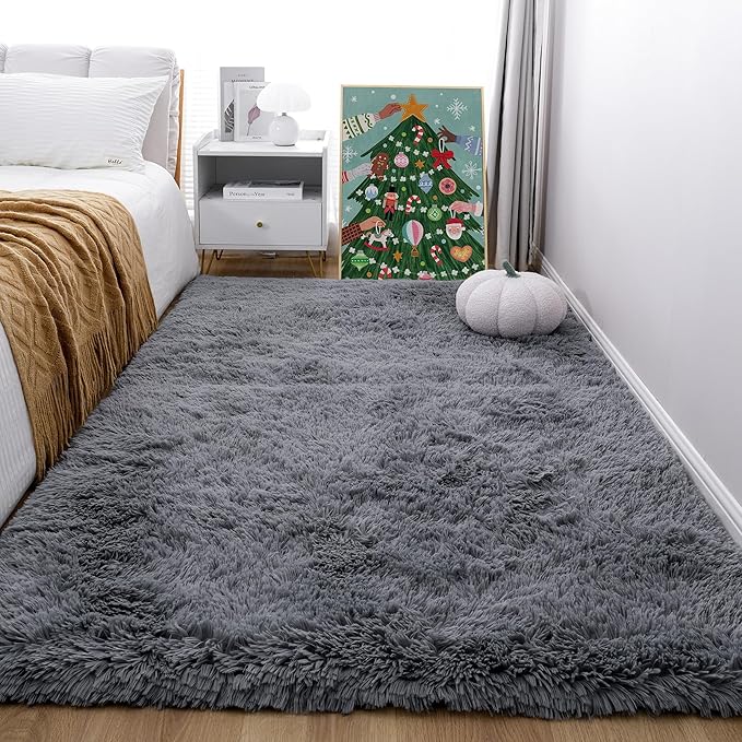 6x9 Grey Fluffy Shag Rug for Bedroom Soft Plush Fuzzy Washable Carpet for Living Room, Modern Comfy Shaggy Non Slip Floor Large Area Rugs for Kids Baby Nursery College Dorm Room, Gray