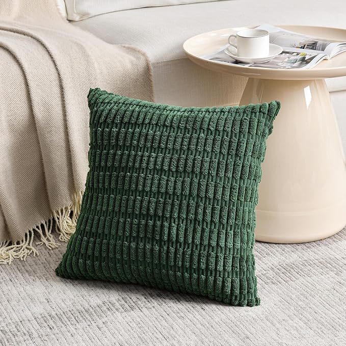 Fancy Homi 2 Packs Hunter Green Decorative Throw Pillow Covers 18x18 Inch for Couch Bed Sofa, Forest Green Boho Home Decor, Soft Plush Corduroy Cute Emerald Green Square Cushion Case 45x45 cm