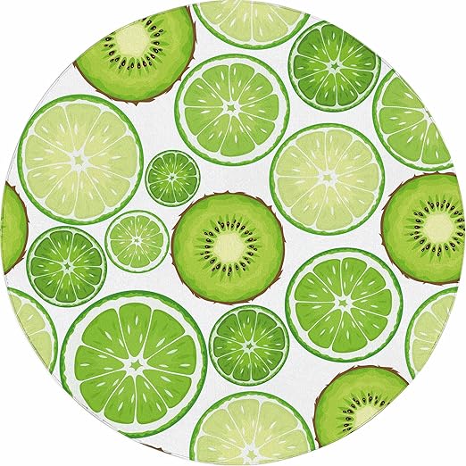 Round Kiwi Fruit Rug Green Circle Rugs for Bedroom Dorm Living Room Chinese Gooseberry Area Rug Floor Mat Pad Doormat Carpet, 3'X3'(90x90cm)