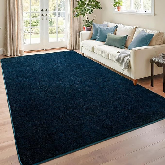 Chicrug 4x6 Minimalist Washable Area Rugs for Bedroom Living Room Classroom, Modern Soft Memory Foam Rug for Kids Nursery, Low Plie Indoor Carpet for Dorm Dining Office Bedside Room Decor, Navy Blue