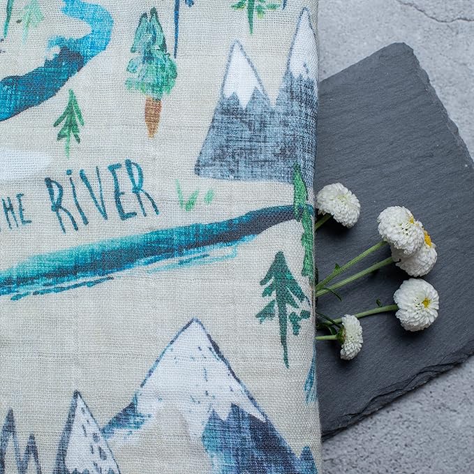 Miaoberry Mountain Baby Organic Muslin Swaddle Blankets for Baby Boy with Hat and Wooden Hello World Newborn Sign, Adventure Forest Theme, Newborn Photography Outfits Boy, Birth Announcement Sign