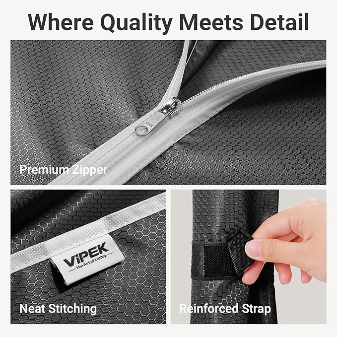 VIPEK R2C Plus Heavy Duty Rolling Garment Racks with Cover Clothing Rack for Hanging Clothes Portable Closet with Adjustable Wire Shelving & Double Rods, Black Rack with Black Upgarded Polyester Cover