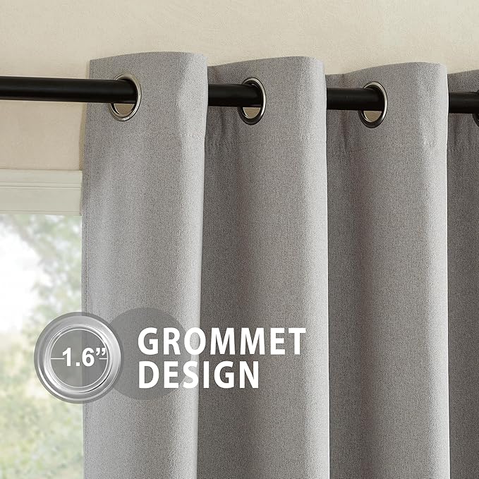 NICETOWN 100% Absolutely Blackout Faux Linen Curtains with Thermal Insulated White Liner, 52" W, 2 PCs, Light Grey, 95" Long Drapes Sweep The Floor Decorative Keep Privacy Panels for Living Room/Villa
