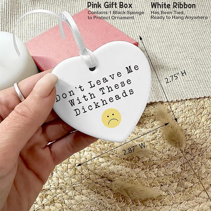 Heart Shaped Christmas Ornament-Colleague Promotion New Job Gift-Funny Farewell Goodbye Don’t Leave Me Appreciation Present for Coworker Leader Teacher Ceramic Keepsake Decor