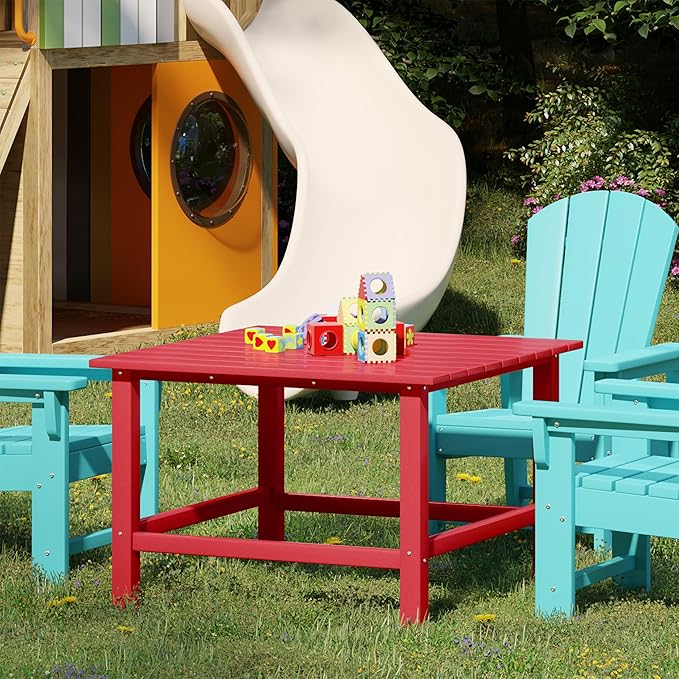 Costaelm Outdoor Kids Table, Toddler Dinner Table Baby Desk Outdoor Childrens Party Tables for Arts & Crafts, Snack Time, Multi-Activity Desk for Ages 2-8 in Classroom/Outside, Red