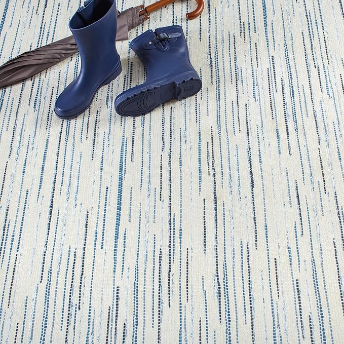 Dash & Albert Elwood Blue Machine Washable Rug, 6 X 9 Feet, Blue Stripe Pattern - Premium Luxury Hotel Quality Soft Breathable Hypoallergenic Machine Washable Easy Care All Season Comfortable