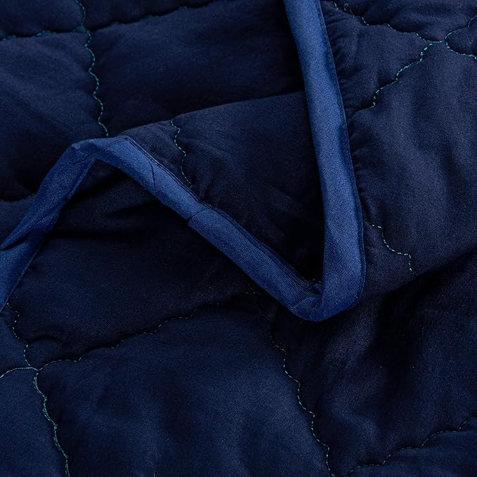 FLXXIE Machine Washable Microfiber Down Alternative Toddler Comforter, Super Soft and Lightweight Kids Crib Quilted Blanket for Stroller, Travel, 39x47 Inches, Navy Blue