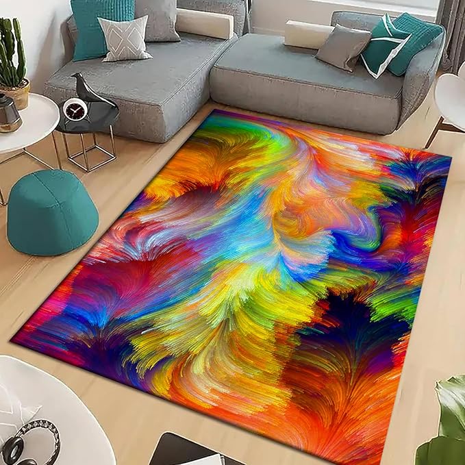 Abstract Ink Area Rugs5x7ft Modern Style Art Multicolor Paint Background Rug,Colorful Aurora Color Swirl Watercolor Wave Mats,Home Decor Machine Washable Carpet