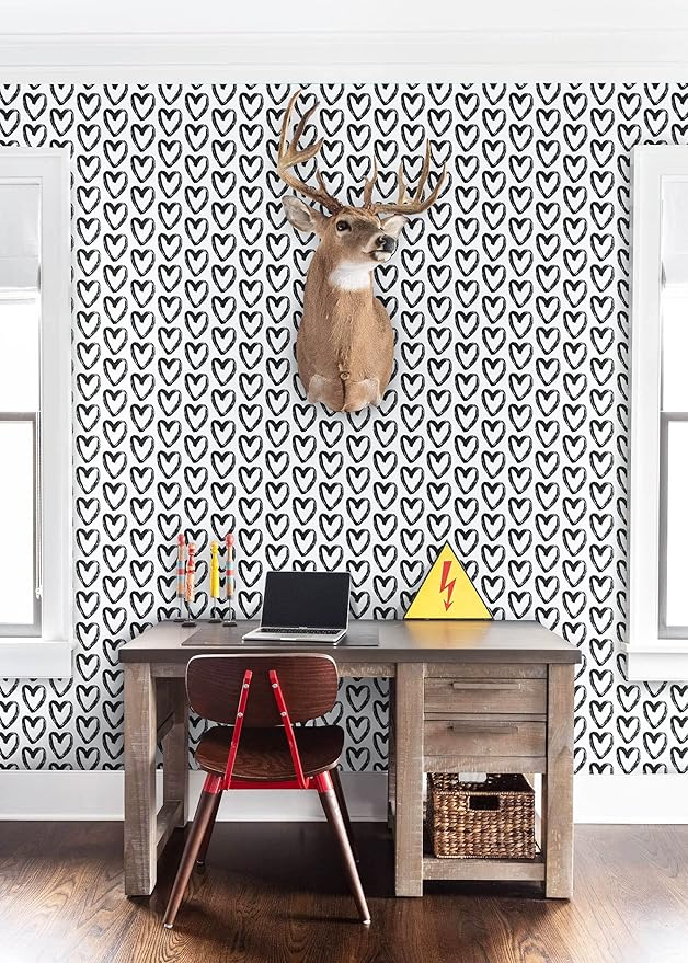 Timeet Modern Heart Peel and Stick Wallpaper - Self Adhesive, 17.7"x78.7", Black and White, Removable, Decorative for Bedroom, Living Room, Bathroom