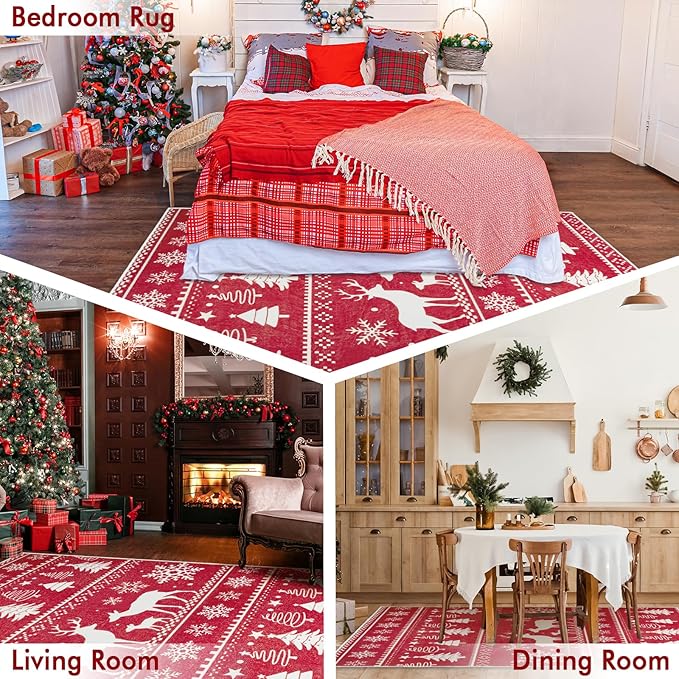 5x7 Machine Washable Christmas Area Rug, Non-Slip Floor Rugs for Kids, Low Pile Room Carpet for Living Room, Bedroom, Dining Room & Nursery(5x7 Elk)