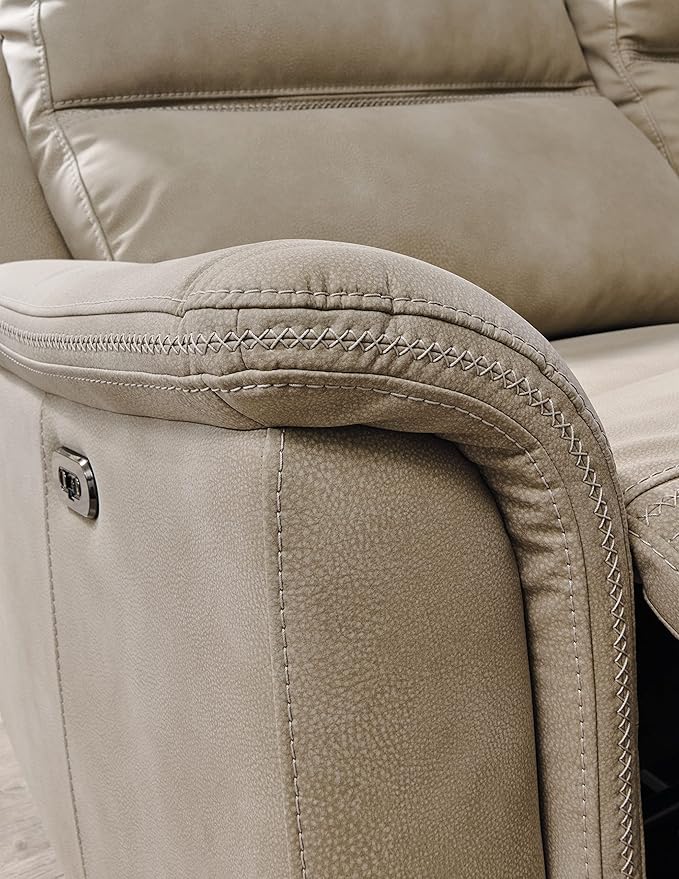 Signature Design by Ashley Next-Gen DuraPella Power Reclining Sofa with Adjustable Headrest, USB, Extended Ottoman, Faux Leather, 80" W x 42" D x 42" H, Beige Sand
