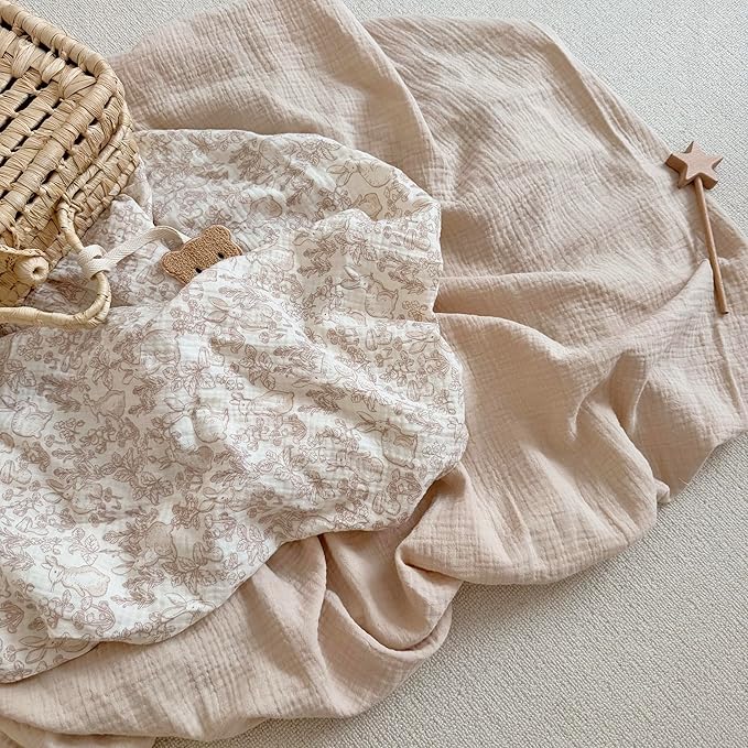 BuLuTu Muslin Pack and Play Sheets Fitted, 38"x26", 2 Pack Mini Crib Sheets for Pack N Play Mattress, Soft Breathable Baby Mattress Sheets Fitted Playard Sheets, Beige & Forest