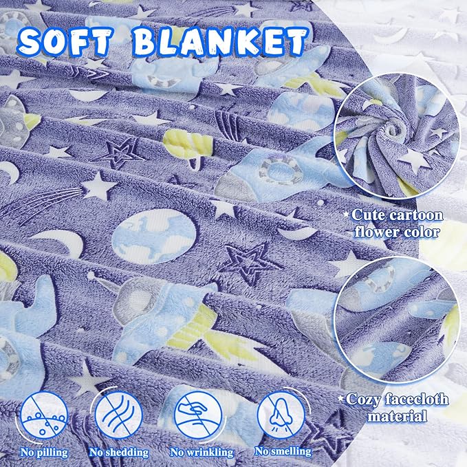 inhand 2 3 4 5 6 7 8 9 10 11 12 13 Year Old Boy Birthday Gifts, Glow in The Dark Space Planet Galaxy Soft Blanket for Boys Cute Kids Throw Blanket Funny Stars Blanket Boys Room Decor (50"x60"Space)