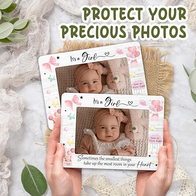 Cute First Christmas Baby Picture Frame - It's a Girl Gender Reveal Decorations and Baby Shower Gifts for New Mom Grandparent Pregnancy Announcement Newborn Nursery 4 X 6 Inch Picture Frame - A16