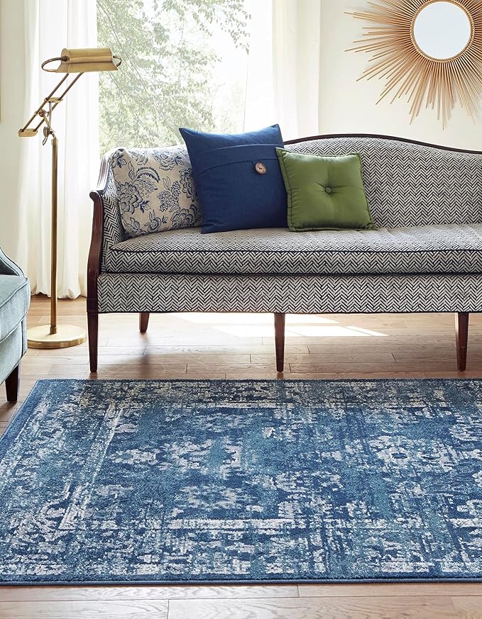 Rugs.com Charleston Collection Rug – 5' x 8' Navy Blue Low-Pile Rug Perfect for Living Rooms, Large Dining Rooms, Open Floorplans