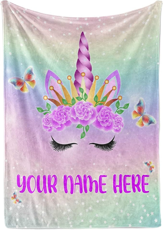 Personalized Unicorn Blanket for Girls | Kids Unicorn | Custom Plush Fuzzy Unicorns for Toddler | Little Girl Throw Blankets | Baby Girl Sofa Bed Birthday (Fleece – 50x60)