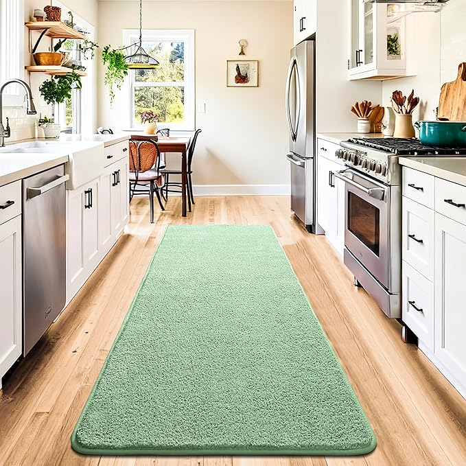 Chicrug 2x6 Minimalist Washable Runner Rugs for Bedroom Hallway, Modern Soft Memory Foam Rug for Kids Nursery, Low Plie Indoor Runner Entryway Carpet for Dorm Kitchen Bedside Room Decor, Sage Green