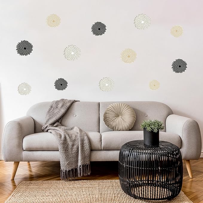 Decalcomania Zinnia Flower Wall Decals - Set of 20 Black Tan Floral Wall Stickers for Living Room Nursery Bedroom Bathroom Decor Removable Peel and Stick Indoor Wall Decor Robin Zingone