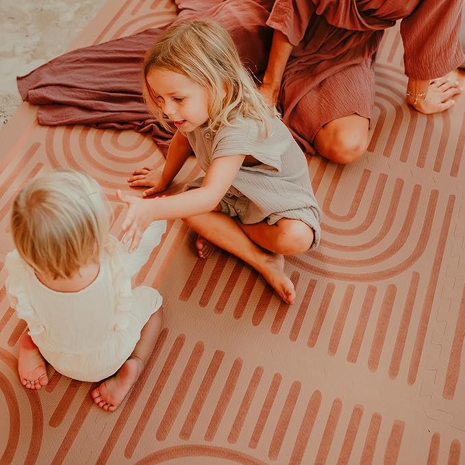 Toddlekind Playmat - Premium Foam Playmat, 4 x 6 feet, 6 Tile Extra Thick Foam Floor Puzzle Mat for Babies/Toddlers Stylish, Non-Toxic, Odorless. Perfect for Tummy Time & Play. 0m+ (Rustic Tan)