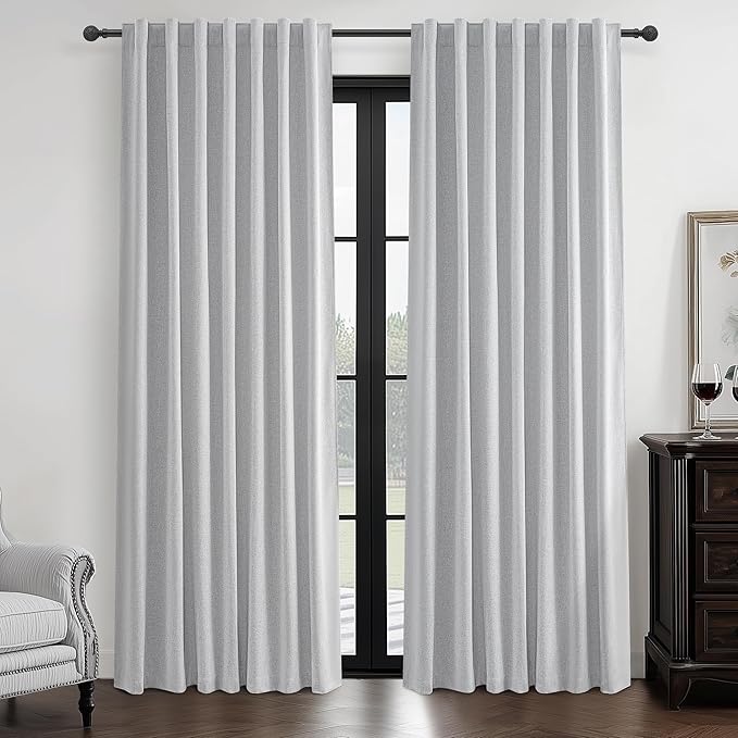 Light Grey Blackout Curtains 84 Inch Length 2 Panels Set for Bedroom, Modern Faux Linen Room Darkening Pleated Gray Burg with Rod Pocket Back Tab Insulated Curtain for Office Sunroom (50"Wx84"Lx2 )