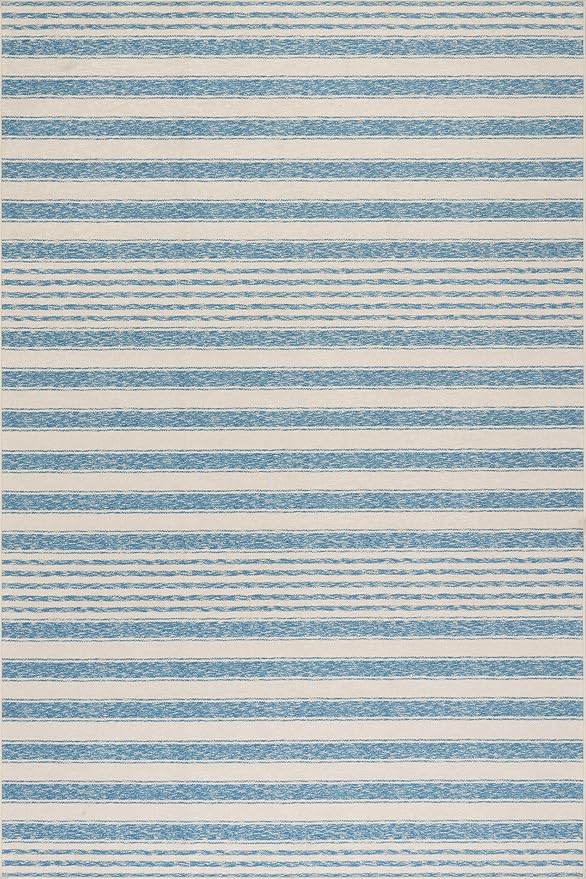 Dash & Albert Vion Blue Machine Washable Rug, 4 X 6 Feet, Blue/Grey Stripe Pattern