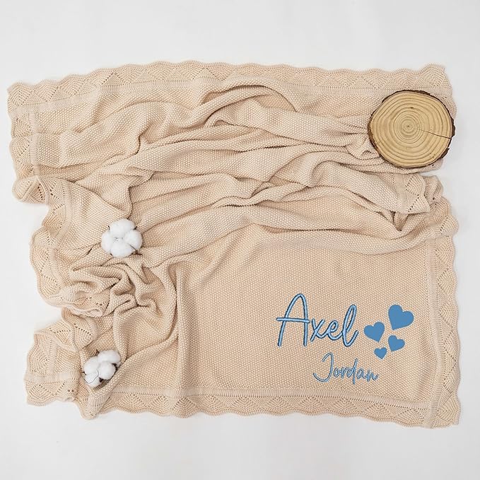 Luxury Personalized Baby Blanket, Soft Breathable Cotton Knit, Custom Embroidered Name Blanket, Newborn Baby Gift, Baby Shower Present, Gifts for New Mom, Baby Girl & Boy Style 3