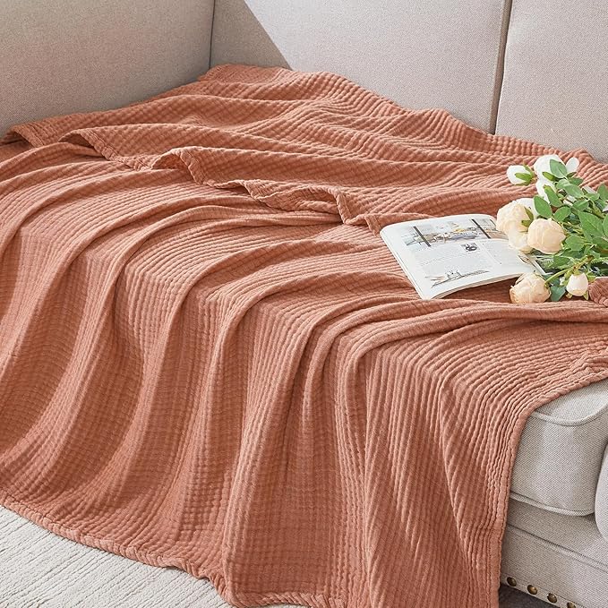EMME Cotton Muslin Twin Blanket Breathable Gauze Blanket Soft Lightweight Blankets Adults Gifts for Women (Orange Red, 60"x80")