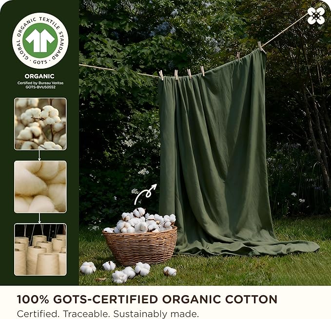 Bedsure Cotton Duvet Cover King, 100% GOTS Organic Cotton Duvet Cover Set, Fair Trade Certified King Bedding, Eco-Friendly, Ultra-Soft, Breathable Home Bedding for All Seasons(Olive Green, 104"x90")
