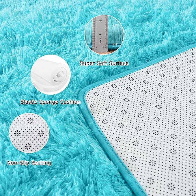 Fluffy 6x9 Rug - Nursery Rugs for Bedroom - Height Pile 1.4" Plush Rug - Fuzzy Throw Rugs Carpet for Bedroom - Teal
