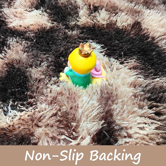 3 ft Small Brown Round Rug for Bedroom,Tie Dyed Soft Shaggy Circle Rug Fluffy Plush Round Carpet for Kids Girls Boys Room Baby Nursery Living Room Playroom Home Décor